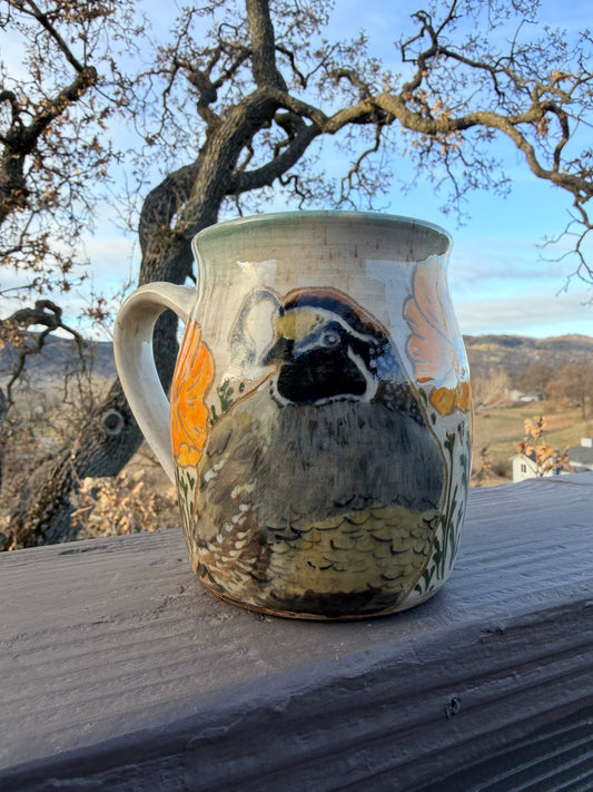 California Quail with Poppies Mug