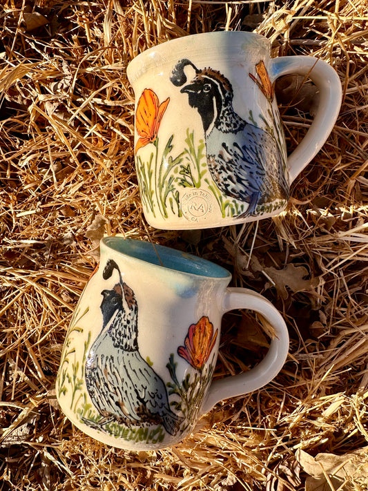 California Quail with Poppies Mug